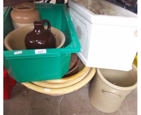 Various stoneware and ceramic items including planter trough, bread crock, proving bowls etc  