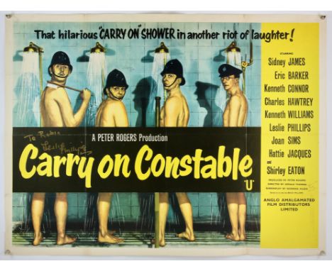 Carry On Constable (1960) British Quad film poster, signed by Leslie Phillips, Norman Hudis, folded, 30 x 40 inches.