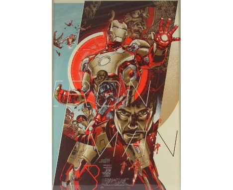 Iron Man 3 : Ansin - Mondo screen-print poster, artwork by Martin Ansin, edition of 450, framed, 24 x 36 inches. Information 