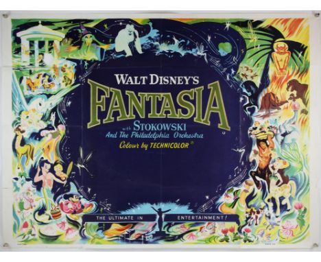 Walt Disney's Fantasia (R-1960's) British Quad film poster, folded, 30 x 40 inches. 