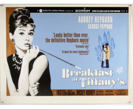 Breakfast at Tiffany's (R-2001) BFI British Quad film poster, starring Audrey Hepburn and George Peppard, rolled, 30 x 40 inc
