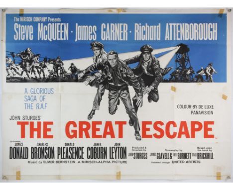 The Great Escape (R-1960 s) British Quad film poster, starring Steve McQueen, James Garner and Richard Attenborough, folded, 