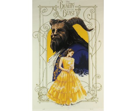 Beauty and the Beast - Mondo screen-print poster, artwork by Oliver Barrett, edition of 320, framed, 24 x 36 inches. Informat