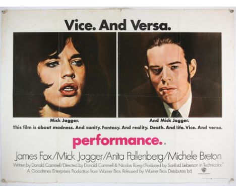 Performance (1970) British Quad film poster, starring Rolling Stone Mick Jagger, Anita Pallenberg & James Fox, Warner Bros, f