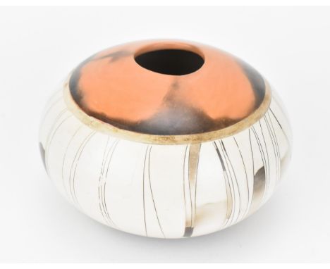 Ashraf Hanna (b.1967) Egyptian a ceramic smoke fired vessel, of globular form, with linear decoration, incised ASH initials t