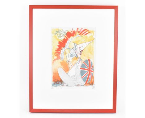 Gerald Scarfe (b. 1936) British'Mrs Thatcher as Britannia', a limited edition print no. 157/250, with pencil signature and nu