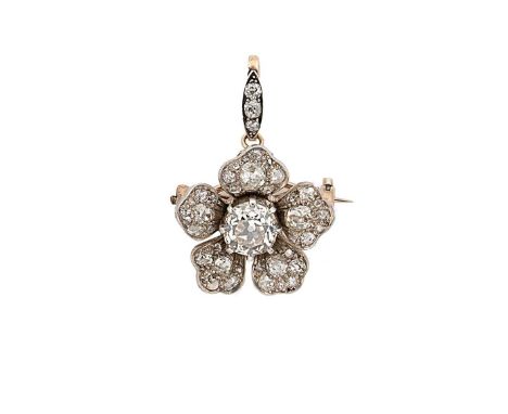 A late Victorian diamond set pendant/brooch, claw set old mine cut diamond, approximately 8.1 x 7.9 x 5mm, estimated approxim
