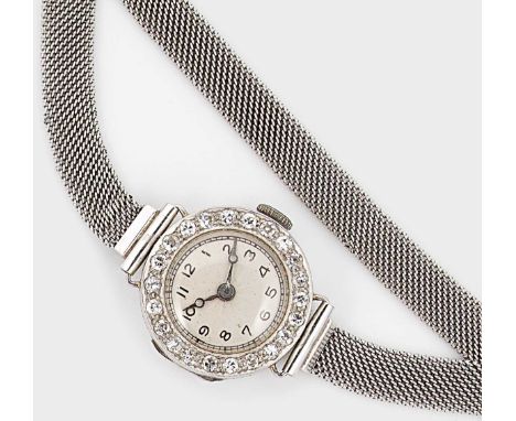 Pioneer, Genève – A diamond set cocktail watch, circa 1950, circular cream-coloured ‘sunburst’ engine turned dial with black 