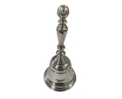 A mid 20th century silver table bell, mark of J. B. Chatterley &amp; Sons Ltd., Birmingham 1977, Jubilee marked, of campana f