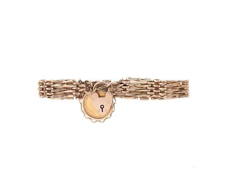 A gate bracelet with a half sovereign, gate style links, suspending a King Edward VII half sovereign within a hallmarked 9ct 