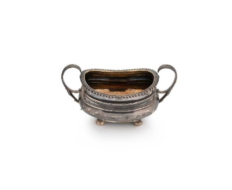 Edinburgh - A George III silver sugar basin, mark of James McKay, 1817, of rectangular form with shell and gadroon rim and tw