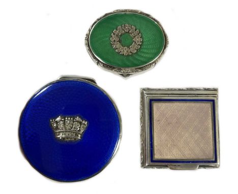A trio of enamelled silver boxes, the first, a late 19th century Austro-Hungarian metalwares example, mark of Georg Adam Sche