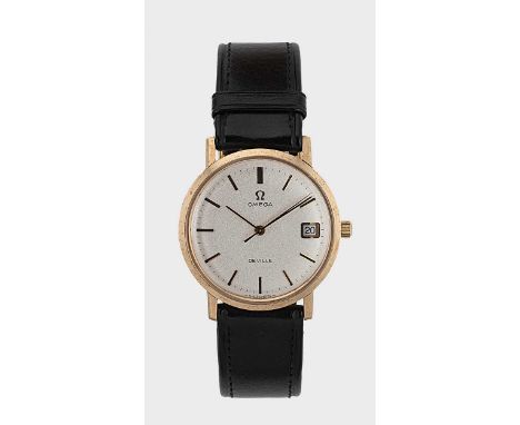 Omega - A 9ct gold 'de Ville' wristwatch, circa 1970, model 1061, serial number 32187203, circular silvered dial with black b