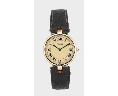 Cartier - A vermeil 'Must de Cartier Vendôme' wristwatch,  circa 1985, model 590003, serial number 17 021737, signed circular