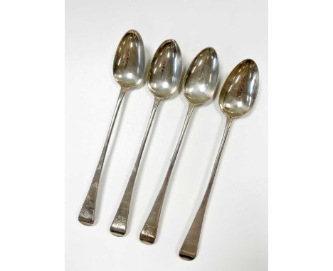 A set of 4 George III 18th century silver basting spoons, mark of Thomas Northcote, London 1785, 'Old English' pattern, each 