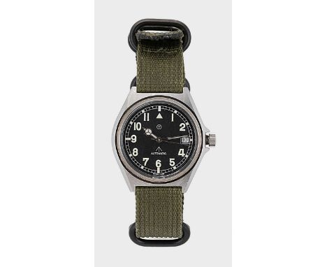 Ollech & Wajs, Zurich - A steel military style watch, circa 2005, model M-65, circular black 'NATO' dial with white Arabic nu
