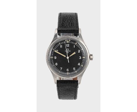 Omega - A steel military '53 Fat Arrow' wristwatch,  circa 1953, model number 2777-1, circular black dial with white Arabic n