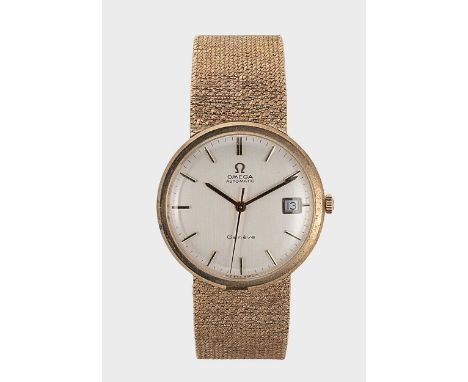 Omega - A 9ct gold wristwatch, circa 1972, model 1061, serial number 34037970, circular silvered dial with black and gold bat