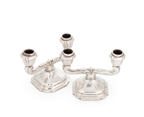 A pair of early 20th century German metalwares silver twin light library candlesticks, Mark of Jakob Grimminger, Schwäbisch G