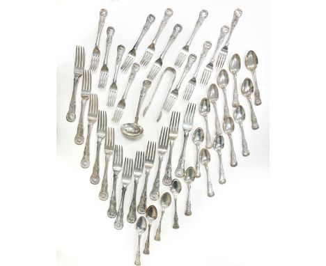 Edinburgh - A 28-piece set of Victorian silver flatware with 14 additions, mark of James McKay, 1840, 'Kings' pattern, single