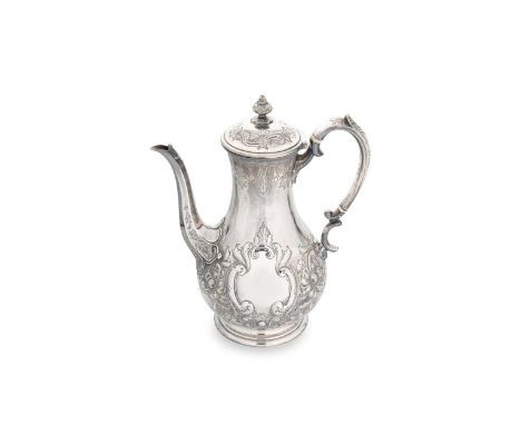 A Victorian silver coffee pot, mark of Martin, Hall &amp; Company (Richard Martin &amp; Ebenezer Hall), London 1871, of balus