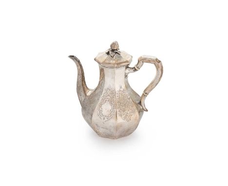 A Victorian silver coffee pot, mark of William Ker Reid, London 1844, of octagonal panelled and baluster form, decorated all 