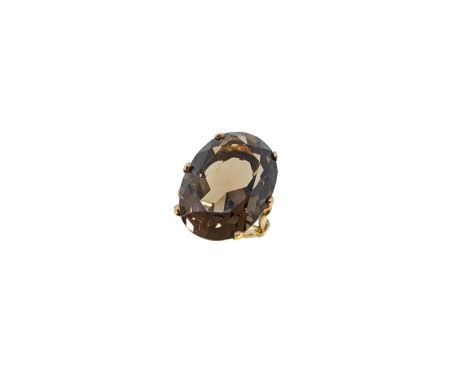 A smoky quartz dress ring, claw set oval faceted smoky quartz, approximately 25 x 8 x 11.8mm, estimated approximate weight 13