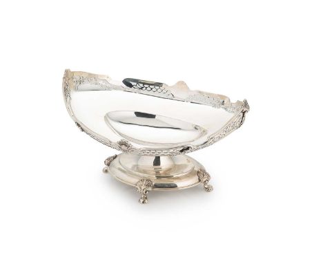 A George V silver fruit bowl mark of Adie Brothers Ltd., Birmingham 1926, of navette form, the pierced gallery with shell and