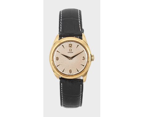 Omega - A Swiss 18ct gold wristwatch, circa 1956, model 2690, serial number 15712329, circular cream-coloured dial with gold 