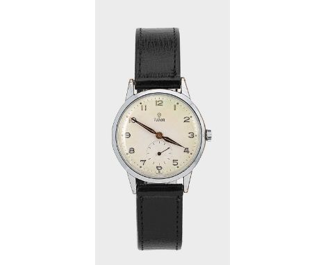 Tudor by Rolex - A steel wristwatch, circa 1950, circular white dial with silver coloured Arabic numerals, blued hands, and s