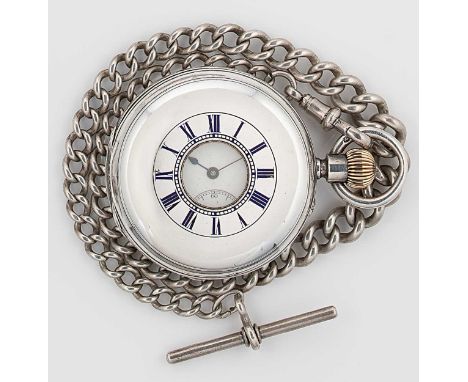 Army & Navy Co-operative Society, London - A Victorian silver half hunter pocket watch with later watch chain,  circa 1884, o