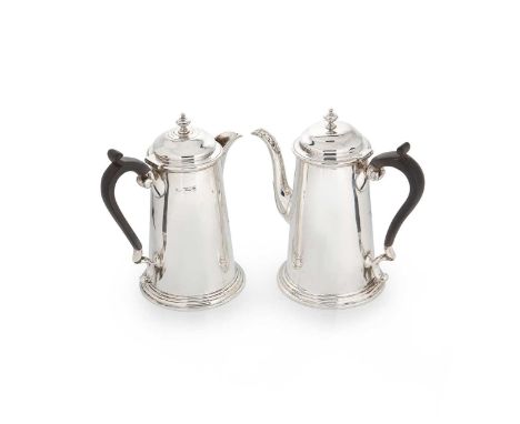 An Edward VII silver 2-piece café-au-lait set, mark of Mappin &amp; Webb, Sheffield 1905, each of plain, tapering form, part 