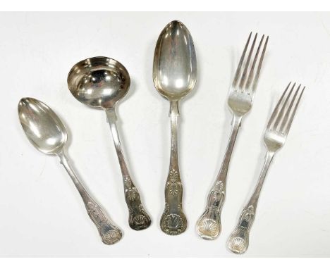 Edinburgh - A 36-piece set of Edward VII silver flatware with 35 additions, mark of Hamilton &amp; Inches, 1902, 'Kings' patt