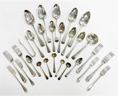 A 24-piece set of George III 18th century silver flatware with 44 later additions, mark of Richard Crossley, London 1791/4, '