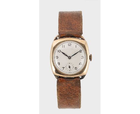 Visible, Les Breuleux  - A 9ct gold wristwatch, circa 1945, circular cream-coloured dial with black Arabic numerals, blued ha