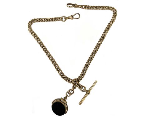 An early 20th century 'Albert' watch chain with attached fob, mark not traced (JG&amp;S), Birmingham 1921, 'curb' links, 6mm 