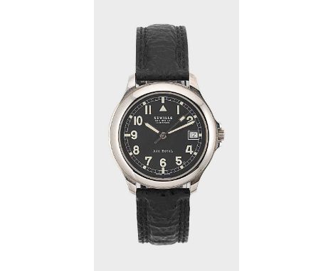 Sewills, Liverpool - A steel 'Ark Royal' wristwatch, vintage unknown, model 3244, circular black dial with white Arabic numer