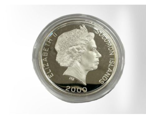 A Queen Elizabeth II Solomon Islands 2000 Olympics cycling 0.925 silver 5 Dollars, 24.9g.