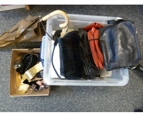 Quantity of vintage 1980's handbags including black Biba bag&nbsp;, three belts, various velvet and leather bow shoe adornmen