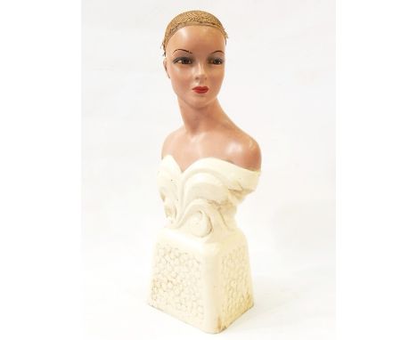 Vintage ceramic painted mannekin head and shoulders - 39cms high