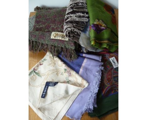 Various silk scarves and others&nbsp;including Ralph Lauren, Fendi, YSL, cut velvet scarf, two other scarves and a woollen sc