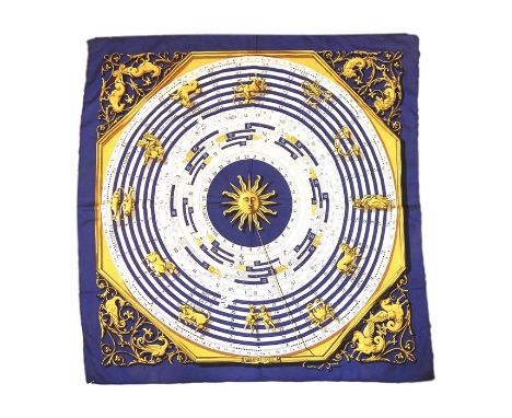 Hermes silk scarf designed by Francoise Faconnet (1963),  'Dies et Hore'  signs of the Zodiac ( no box)