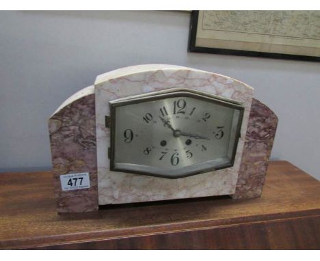 An art deco style clock garniture (needs attention, missing key and pendulum)