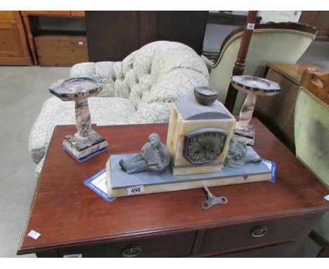 A 3 piece marble clock garniture