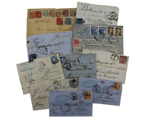 Zehn Briefumschläge bzw. Vorderseiten mit Briefmarken, gelaufen, 2. H. 19. - M. 20. Jh., Briefmarken: 6 Kreuzer Bayern, 1 Kre