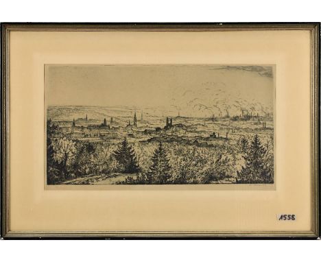 Keuth, Hermann (Ravensburg 1888 - 1974 Baden-Baden), Blick auf Saarbrücken, Radierung, re. unt. sign., 24,5 x 44,5 cm (Passep