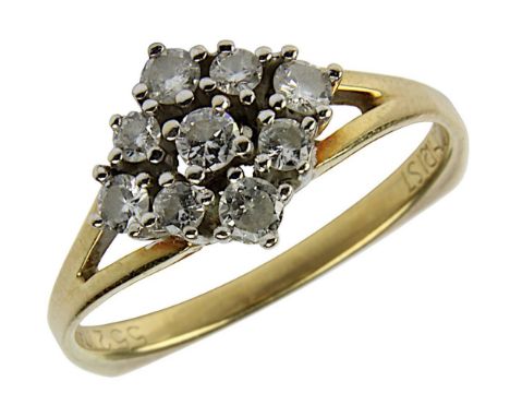 Gelbgold-Ring mit Brillanten, gepunzt 585 und Christ, 9 Diamanten im Brillantschliff, zus. ca. 0,30 ct, weiß, vsi, Ringgröße 