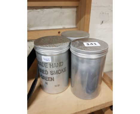 3 ARMY GREEN SMOKE HAND GRENADE TINS 