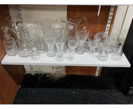 SHELF LOT OF CRYSTAL AND CUT GLASS