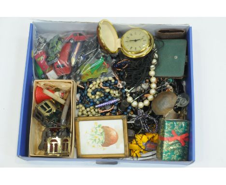 Box of costume jewellery, diecast vehicles, etc. 